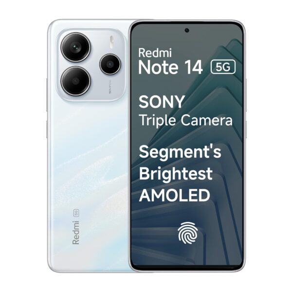 Redmi Note 14 5G (Mystique White, 8GB RAM 256GB Storage) | Global Debut MTK Dimensity 7025 Ultra | 2100 nits Segment Brightest 120Hz AMOLED